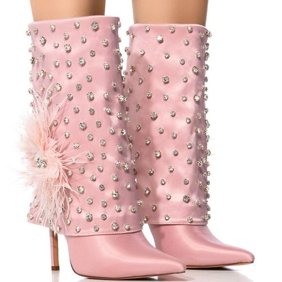 AZALEA WANG "HIGH SOCIETY" PINK DIAMOND STUDDED BOOT W/ FLOWER DETAIL(BRAND NEW! - Picture 1 of 6